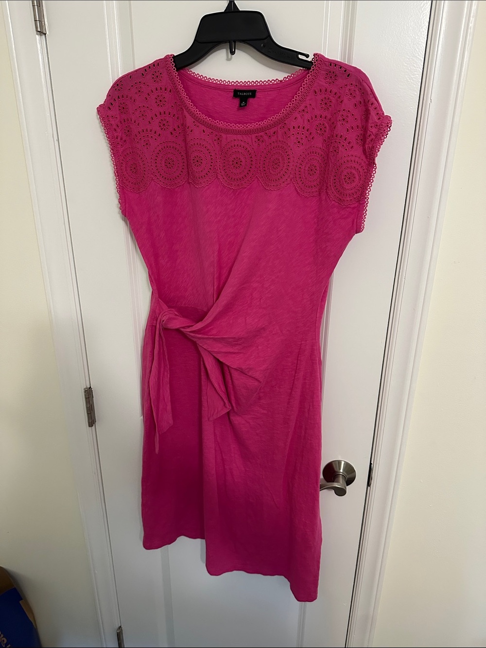 Talbots Pink 100% Cotton Eyelet Tie-Waist Dress M